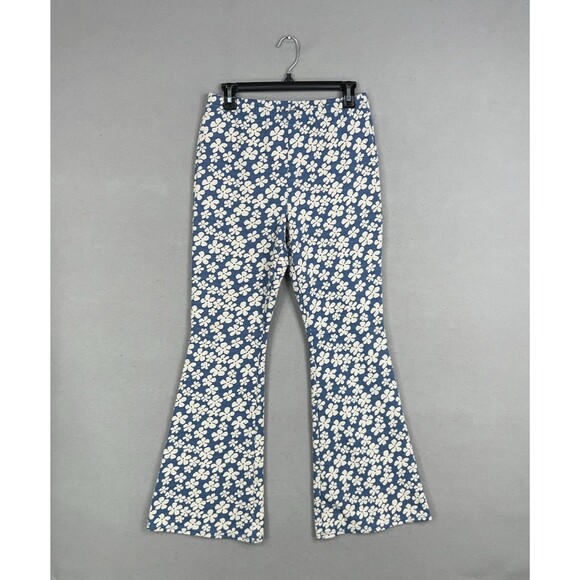 American Eagle Pants Womens Medium Blue White Floral Flare Retro Boho 90s Y2K - Picture 1 of 15